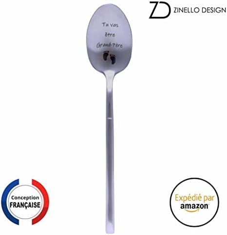 Pregnancy Announcement Spoon for Grandfather, Original and Personalized Gift Idea for Future Grandpa, Funny and Unusual Baby Birth Announcement, Coffee/Dessert Spoon with its Box for Gifting