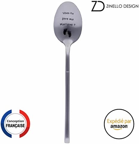 Pregnancy Announcement Spoon for Godmother, Original and Personalized Gift Idea for making your request, Funny and Unusual Baby Birth Announcement, Coffee/Dessert Spoon with its Box.