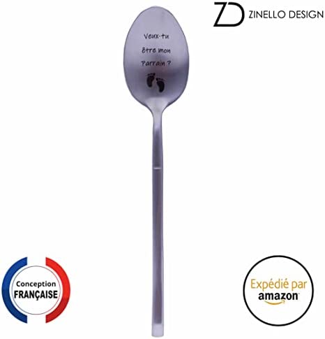 Pregnancy Announcement Spoon for Godfather, Original and Personalized Gift Idea for making your request, Funny and Unusual Baby Birth Announcement, Coffee/Dessert Spoon with its Box.