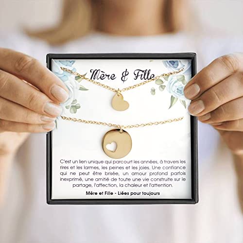 Set of 2 necklaces for women with heart-shaped pendant Mother Daughter. 2 personalized jewelry pieces delivered in a box with a message of love. Gift idea for Anniversary, Christmas, Mother’s Day, Valentine’s Day