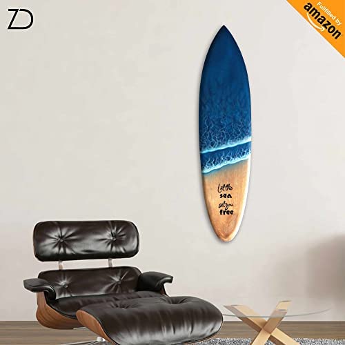 Handcrafted Mango Wood Decorative Surfboard Made in Bali. Bohemian wall decor to hang in the bedroom or living room. A gift idea for coastal, summer, Hawaii, and vintage decor (Let the Sea).