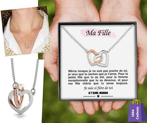 Customized necklace for women with intertwined heart-shaped pendant containing a love message for your daughter signed Mom | Gift Idea for Birthday, Christmas, Mother’s Day, Valentine’s Day.