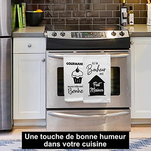 Set of 3 Kitchen Towels 100% Cotton. Original and Fancy White and Black Dish Towel. 3 x Cloth, Napkin, Hand Towel to Give as a Gift for Christmas, Housewarming, Mother’s/Father’s Day.