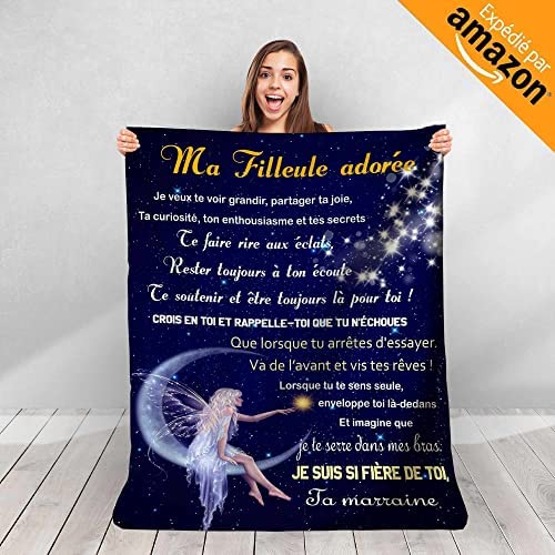 Soft Fleece Personalized Blanket to Offer to Your Goddaughter. Unusual and Useful Gift Idea for a Birthday, Christmas, a Celebration, or a Wedding. Blanket for Bedding and Home Decor.