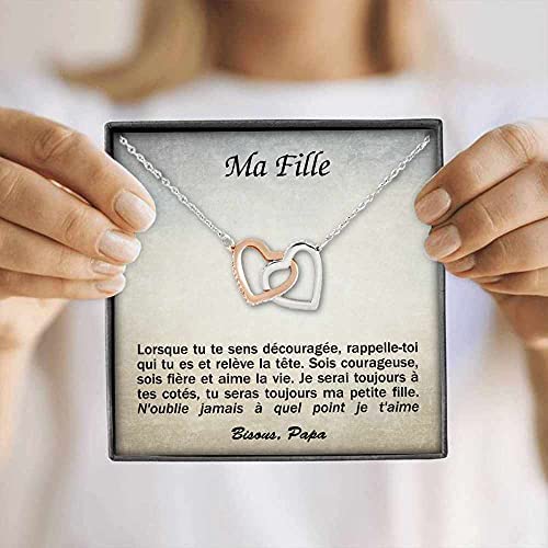 Customized Necklace for Women with Interlocking Hearts Pendant Containing a Love Message for Your Daughter, signed Dad.