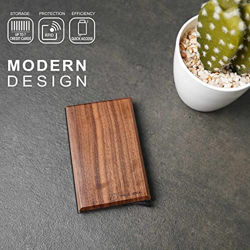 Walnut wood and aluminium credit card holder for credit cards, business cards and cards in 85 x 55 mm format. RFID blocking, Handmade, Gift Idea for Men and Women (Modern)