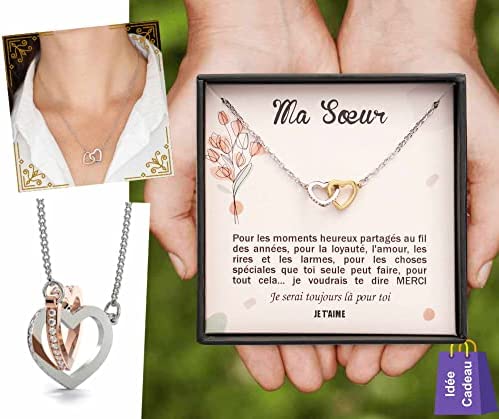 Personalized Necklace for Women with Intertwined Hearts Pendant Containing a Love Message for Your Sister | Delivered in its Jewellery Box | Gift Idea for Birthdays, Christmas, Weddings