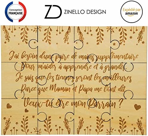 Wooden Puzzle Pregnancy Announcement for Godfather, Original and Personalized Gift Idea for a Unique Proposal, Funny and Unusual Baby Birth Announcement, Delivered in a Gift Pouch.