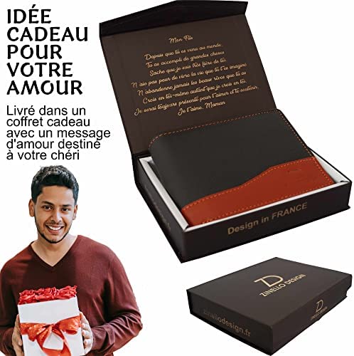 Leather Wallet for Men Delivered in a Gift Box with a Personalized Message for Your Son. Credit Card Holder, Coin Pocket, Wallet. Christmas, Birthday, Father’s Day Gift Idea.