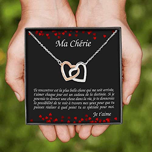 Personalized Necklace for Women with Interlocked Hearts Pendant Containing a Message of Love for Your Sweetheart, Your Wife, Your Partner.