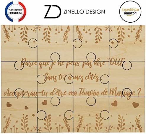 Wooden Jigsaw Won’t You Be Wedding Witness, Original and Personalized Puzzle Gift Idea to Make Your Made of Honor Request for Your Wedding, Unusual Announcement bachelorette party, with Gift Pouch