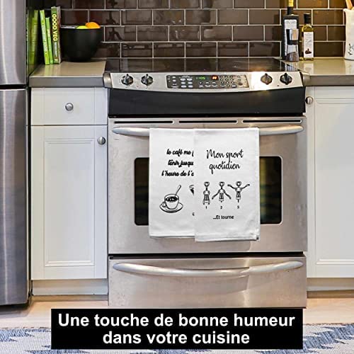 Set of 3 Kitchen Towels 100% Cotton. Original and Whimsical White and Black Dish Towel. 3 x Cloth, Napkin, Hand Towel for Gifting on Christmas, Housewarming, Mother’s/Father’s Day.