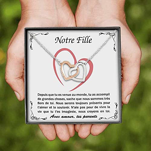 TILOVE Personalized Necklace for Women with Interlocking Heart-shaped Pendant Containing a Love Message for Your Daughter, Signed Mom and Dad