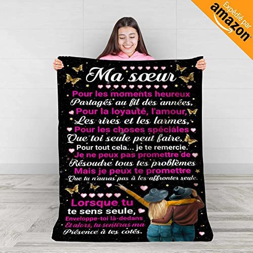 Soft Personalized Fleece Blanket to Gift to Your Sister. Unusual and Useful Gift Idea for a Birthday, Christmas, Mother’s Day, or Wedding. Blanket Bedspread for Home Decor.