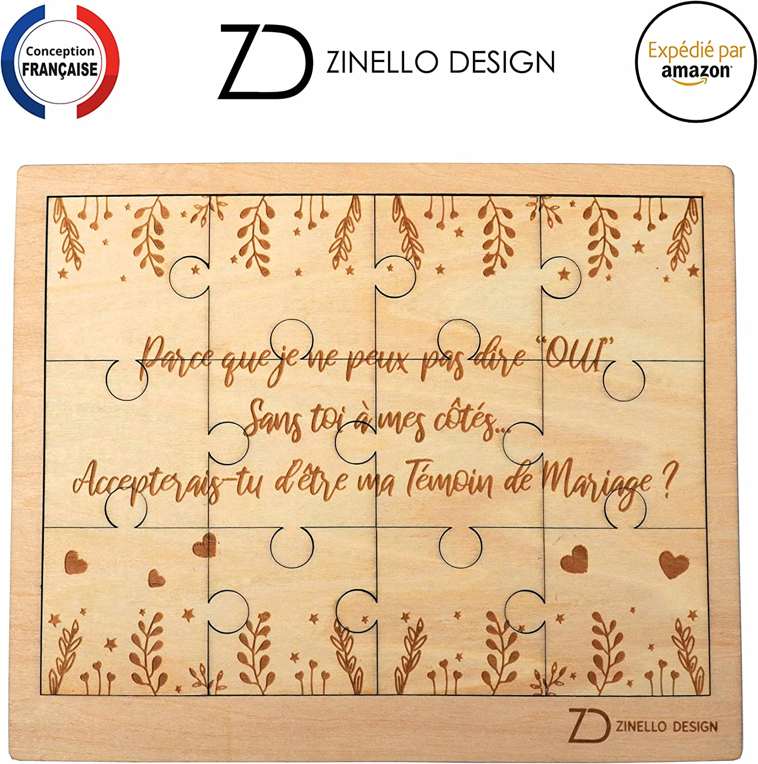 Won’t You Be My Witness Wooden Puzzle, Original and Personalized Wedding Witness Proposal Gift Idea, Unusual Wedding Announcement, with Gift Pouch – With Frame