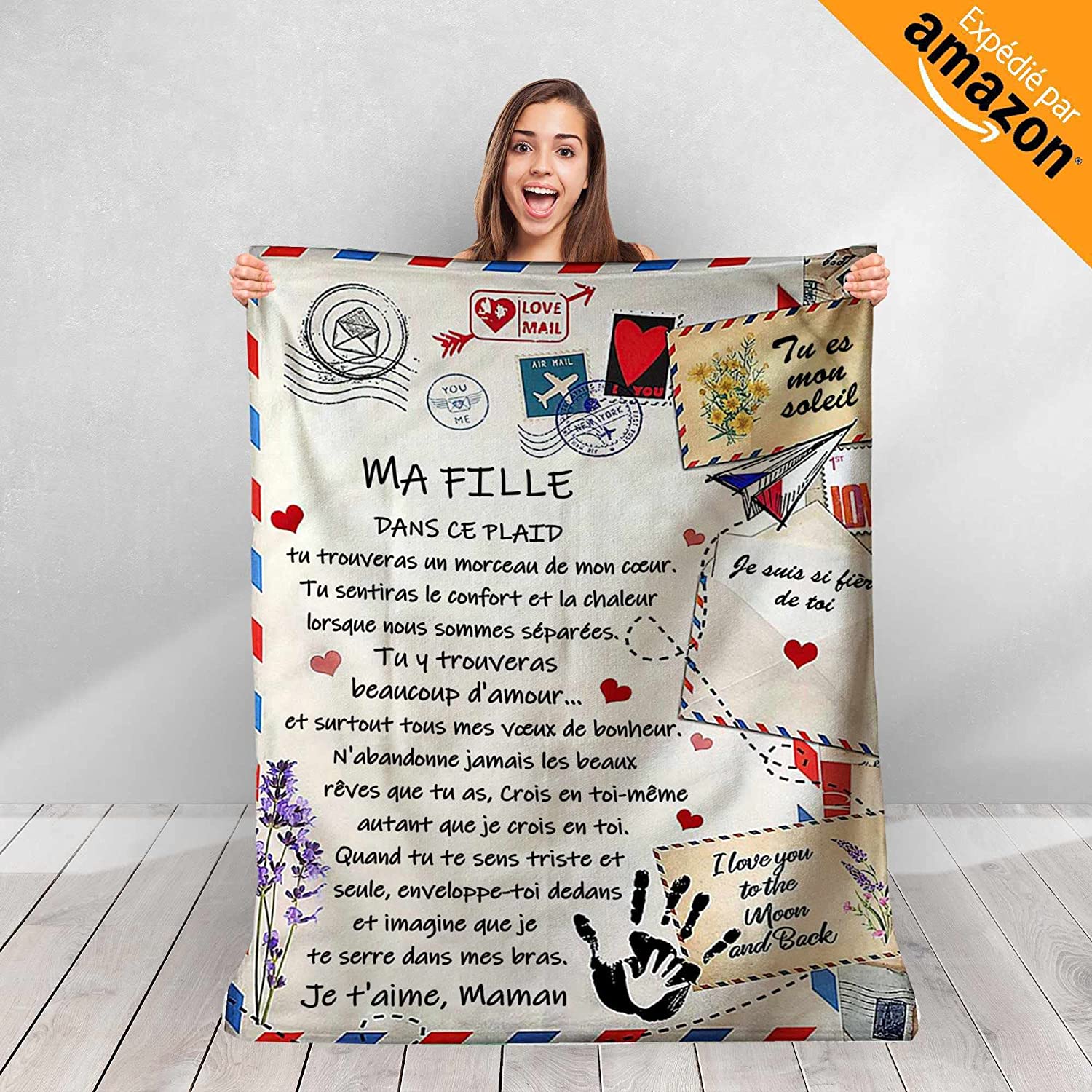 Customized Soft Fleece Plaid to Offer to Your Daughter from Mom. Unusual Original Gift Idea for a Birthday, Christmas, or Wedding. Blanket Bedspread for Home Decor