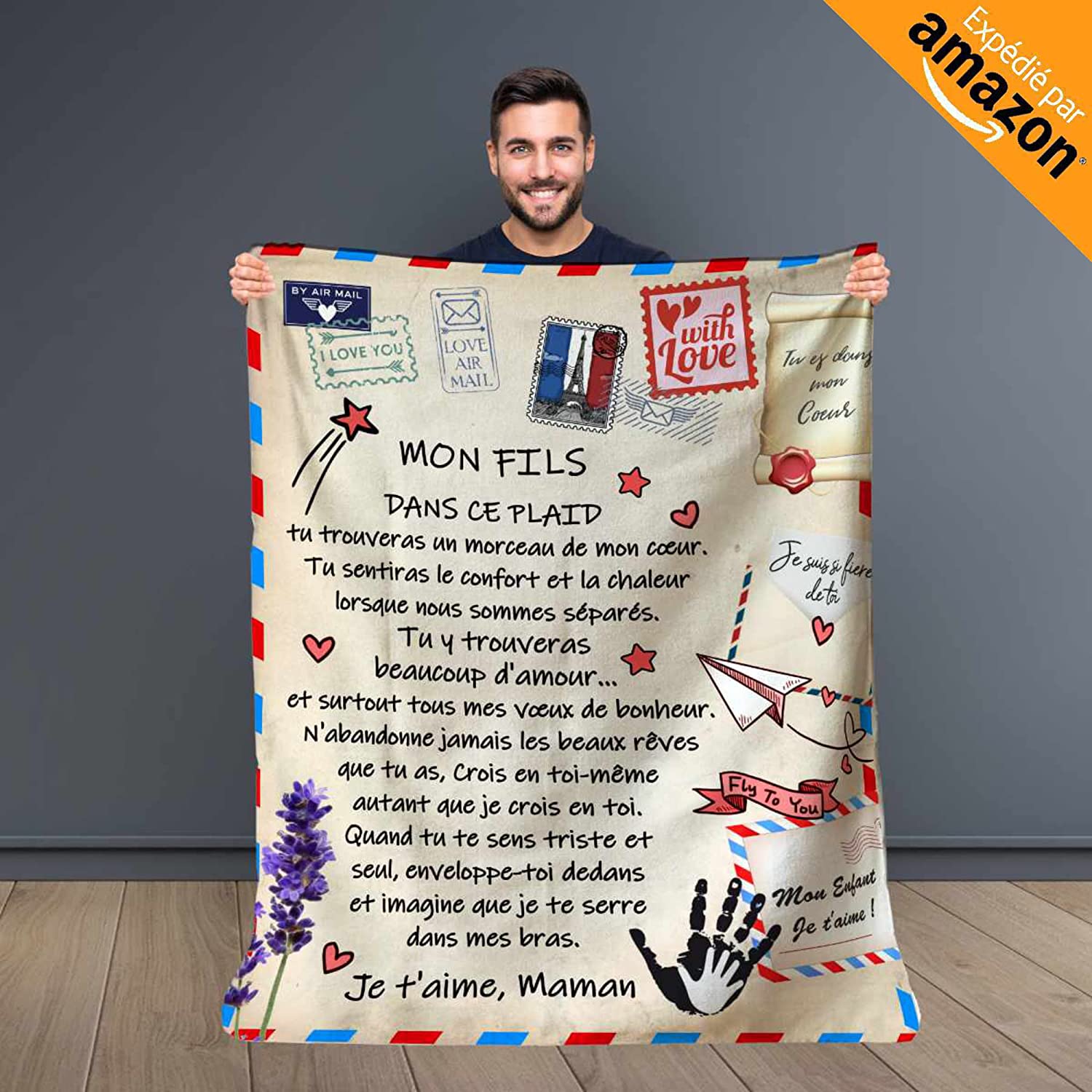 Soft Customized Blanket to Give to His Son from Mom – Original and Useful Gift Idea for a Birthday, Christmas, Father’s Day, or Wedding. A Blanket for Bedding, Home Decor, or Sofa.