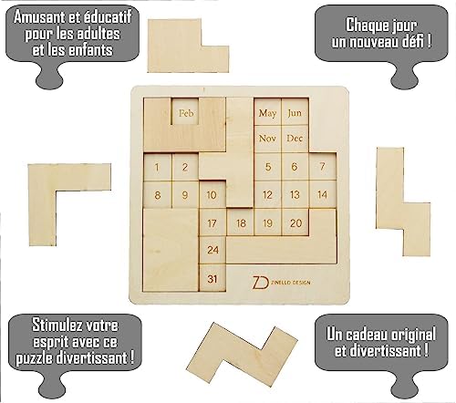Wooden Calendar Puzzle – Fun and Educational Puzzle for Adults and Children – Stimulate Your Mind with this Entertaining Puzzle – Almaniak delivered with easels – Original and Entertaining Gift.