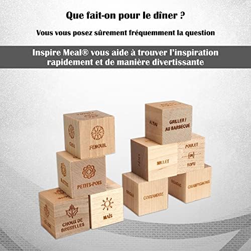 Inspire Meal® Engraved Wooden Dice for finding inspiration in the kitchen. Ideal for Batch Cooking. Recipe decider with your cookbook. Gourmet gift, kitchen gift, dinner with friends