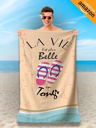 Customized Microfiber Beach Towel with Humorous Message. Beach Towel 160x80cm, Ultra Absorbent, Quick Drying, Lightweight, and Compact. Gift Idea for Women, Men, Teens, Birthday, and Christmas.