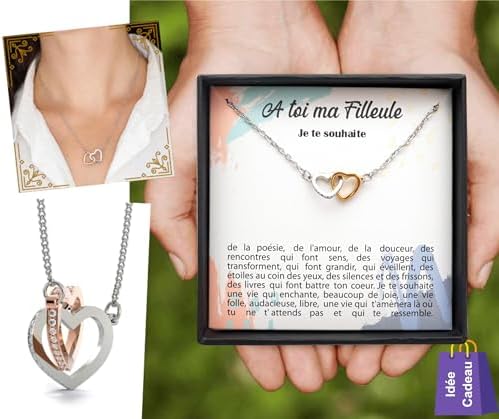 TILOVE Personalized Necklace for Women with Intertwined Hearts Pendant Containing a Message for Your Goddaughter | Delivered in its Jewelry Box | Gift Idea for Birthday, Christmas, Wedding