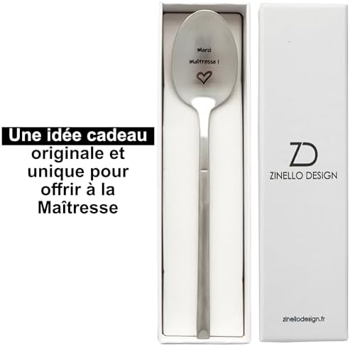 Spoon with the Message ‘Merci Maitresse,’ (thank you teacher) Original and Personalized Gift Idea for the End of the Year, Christmas. Spoon with its Box for Gifting to the School Teacher, Educator, Professor, or Atsem