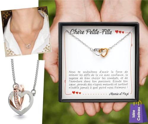 TILOVE Personalized Necklace for Women with Interlocked Hearts Pendant Containing a Love Message for Your Granddaughter, Signed Grandma and Grandpa | Birthday, Christmas Gift Idea