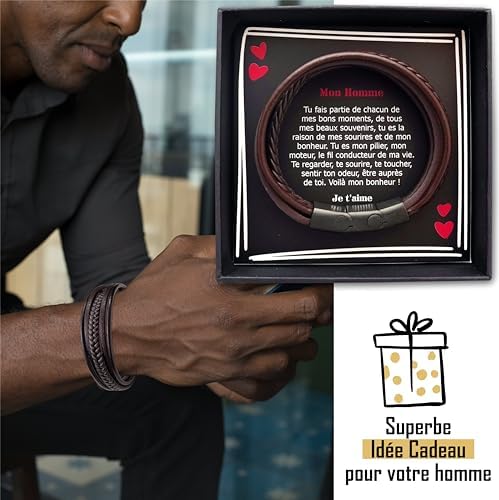 Zinello Design Customized Bracelet for Men in Genuine Leather, Adjustable, Featuring a Love Message for Your Partner, Husband, Beloved. Gift Idea for Birthday, Christmas, Valentine’s Day