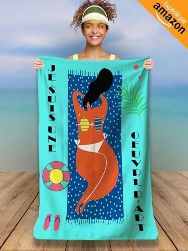 Customized Microfiber Beach Towel with Humorous Message. Beach Towel 160x80cm, Ultra Absorbent, Quick Drying, Lightweight, and Compact. Gift Idea for Women, Men, Teens, Birthday, and Christmas.