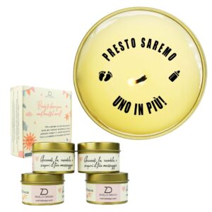 Set of 4 Candles Announcement Pregnancy – Secret Message Revealed by the Flame – Gift for Dad Grandma Grandfather Godmother – Italian Version