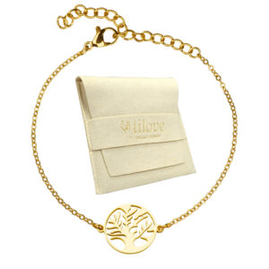 Tree of Life Bracelet Stainless Steel Gold Tone Symbol of Strength and Fulfillment Adjustable Chain 16+5cm Elegant Gift with Microfiber Pouch and Inspirational Card 16cm+5cm, 16 cm +5 cm
