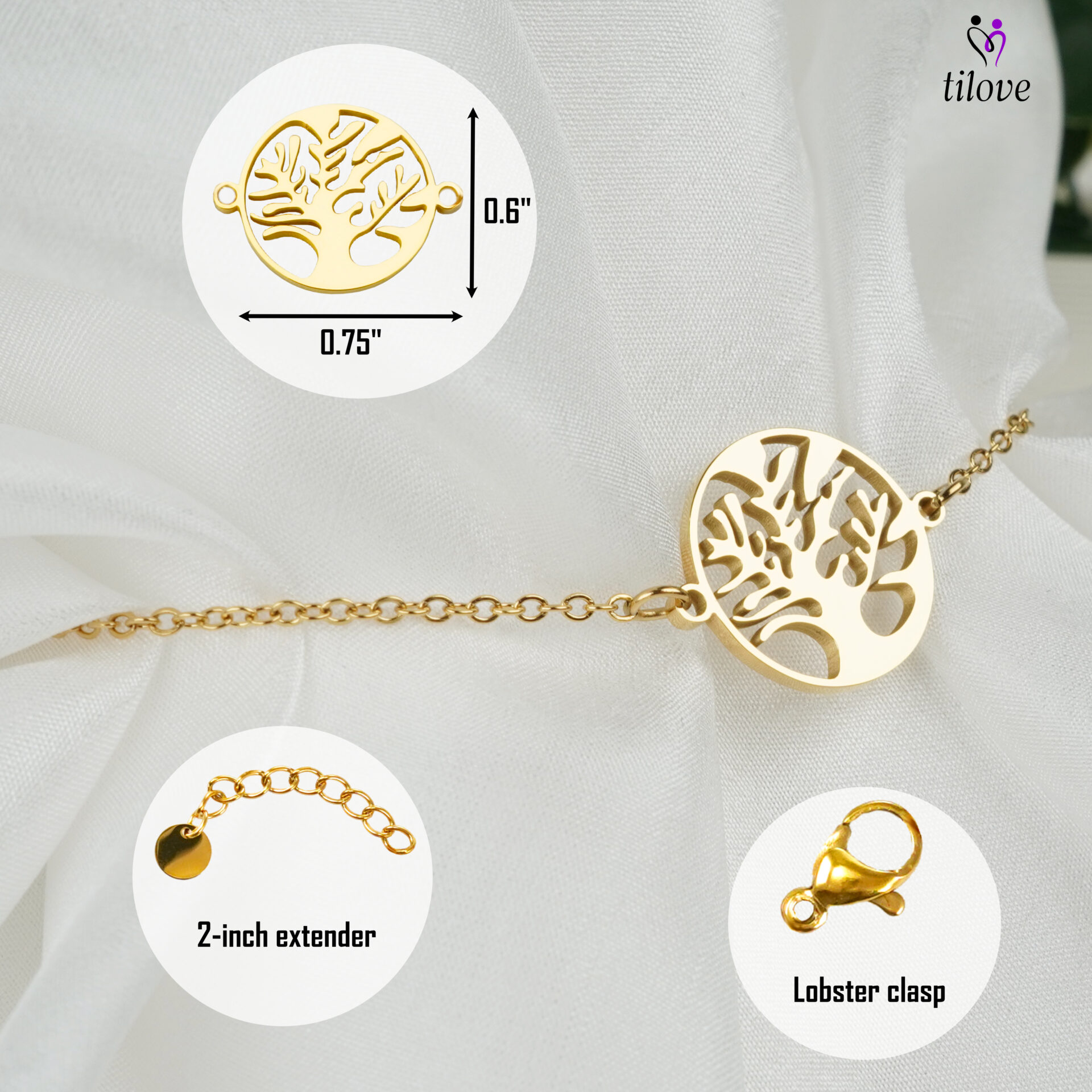 Tree of Life Bracelet Stainless Steel Gold Tone Symbol of Strength and Fulfillment Adjustable Chain 16+5cm Elegant Gift with Microfiber Pouch and Inspirational Card 16cm+5cm, 16 cm +5 cm Tree of Life Bracelet Stainless Steel Gold Tone Symbol of Strength and Fulfillment Adjustable Chain 16+5cm Elegant Gift with Microfiber Pouch and Inspirational Card 16cm+5cm, 16 cm +5 cm